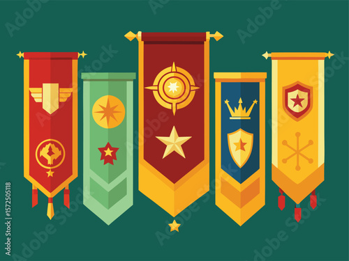 Medieval Green Banner with Sword and Wings