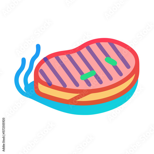 Grilled steak illustration with vibrant colors and grill marks  