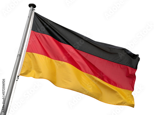 German flag waving on flagpole isolated on transparent background