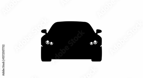 Modern Sports Car Front Angle Silhouette Isolated on White

