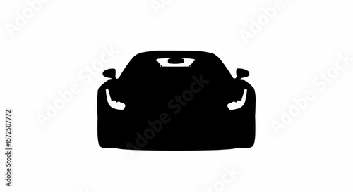Modern Sports Car Front Angle Silhouette Isolated on White

