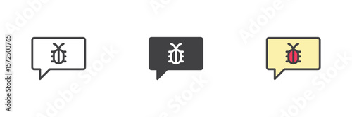 Chat malware icon set in line, solid and filled outline style