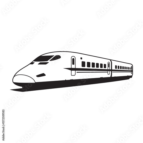 Black and white silhouette of a high-speed train representing transportation and travel