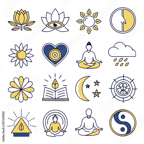 Spiritual symbols meditation yoga nature lotus flower