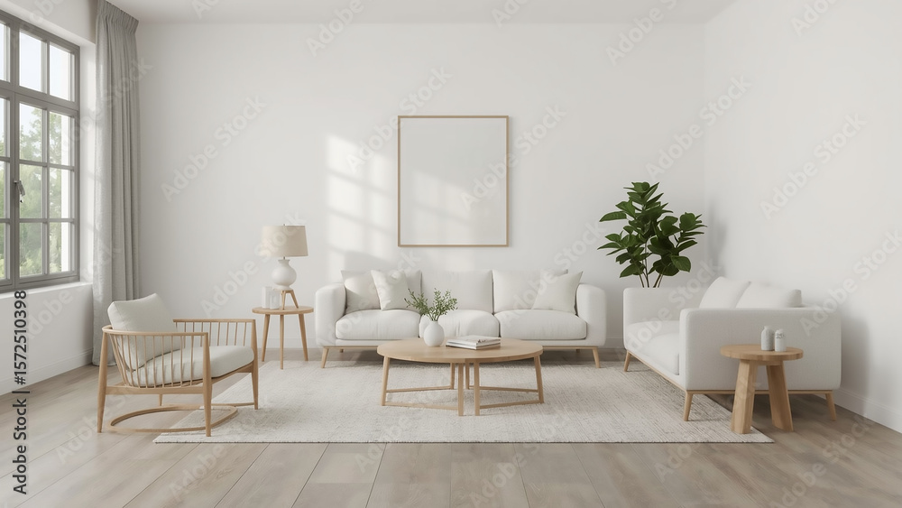 Fototapeta premium Bright Minimalist Living Room Interior