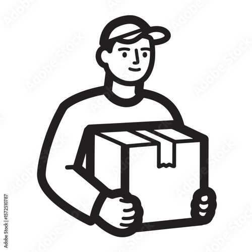 Delivery person carrying package box illustration representing shipping logistics and order fulfillment