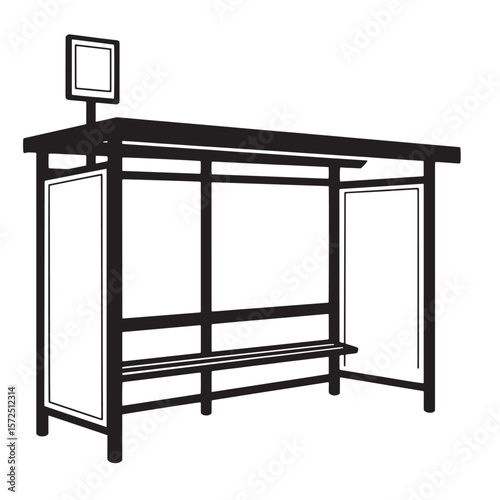 Simple black and white illustration of a bus stop waiting shelter design concept