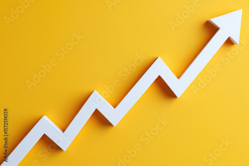 Ascending Arrow A Symbolic Representation of Progress and Growth with a White Arrow Pointing Upward Against a Vibrant Yellow Backdrop Signifying Optimism and Achievement