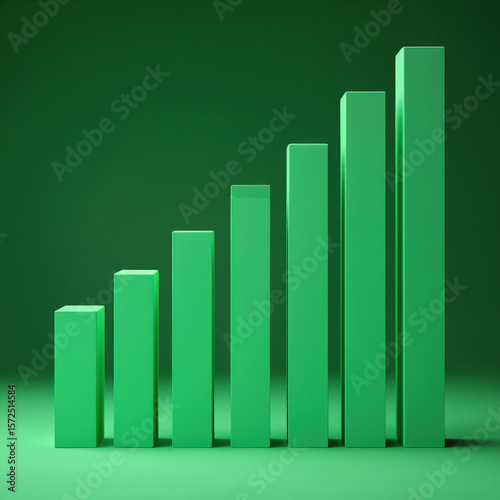 Ascending Green Columns Representing Growth and Success on a Gradient Green Background, Illustrating Business Progress and Financial Improvement with a Modern Style