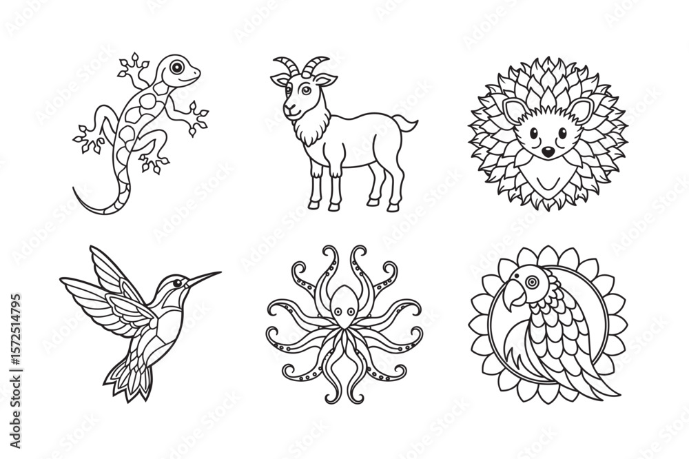 Obraz premium line art of Animal mandala set bundle on the white background