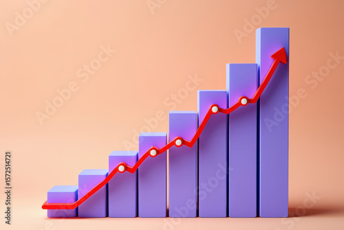 Ascending Heights A Visual Representation of Growth and Progress Depicted Through a Bar Graph with an Upward Trending Arrow on a Soft Peach Colored Background