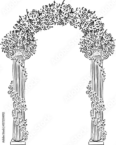 Wedding Arch with Columns and Flowers Sketch for Invite Use