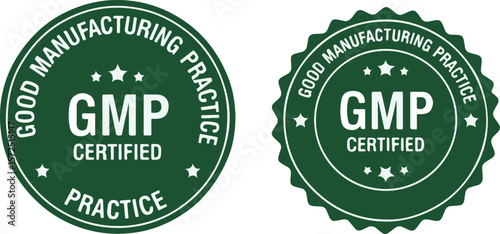 GMP Certified logos for Good Manufacturing Practice on white background
