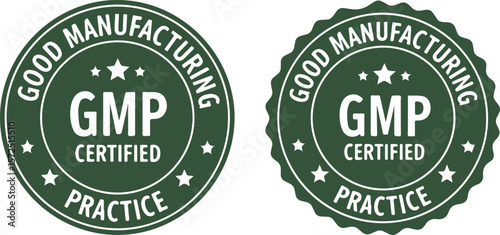 Two Green "GMP Certified Good Manufacturing Practice" Stamp Seals