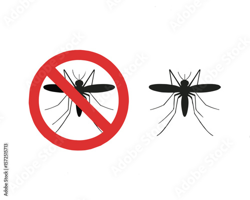 Mosquito warning symbol and insect silhouette vector.