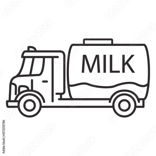 Milk truck. Milk farm delivery.  Milk tanker truck. Dairy delivery service. Outline vector illustration. Isolated on white background.