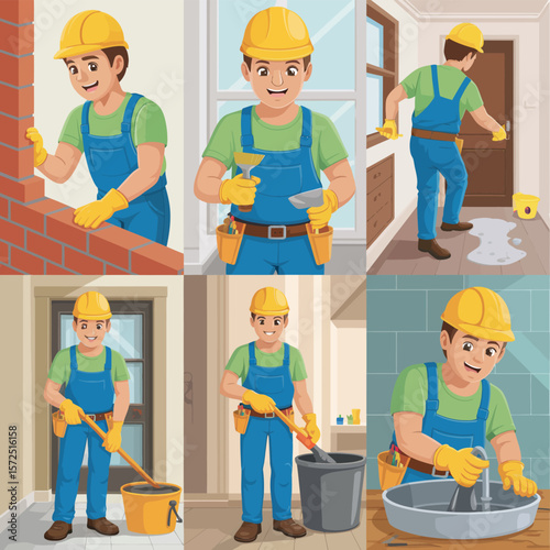 Handyman Construction Worker Completing Home Repairs