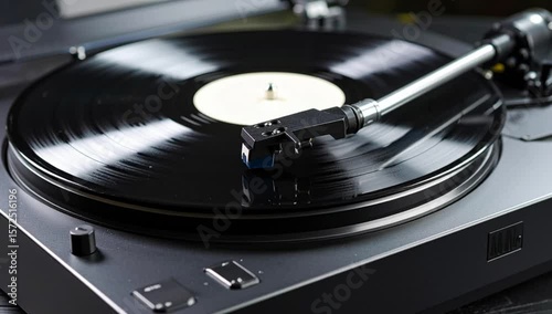 Wallpaper Mural A sleek black vinyl record player with a record spinning. The tonearm is lowered, ready to play the music Torontodigital.ca