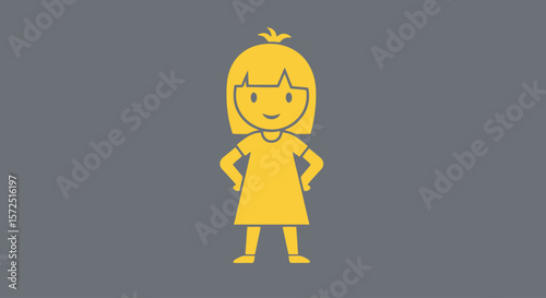 Cartoon Girl Illustration: Minimalist Yellow Design on Gray