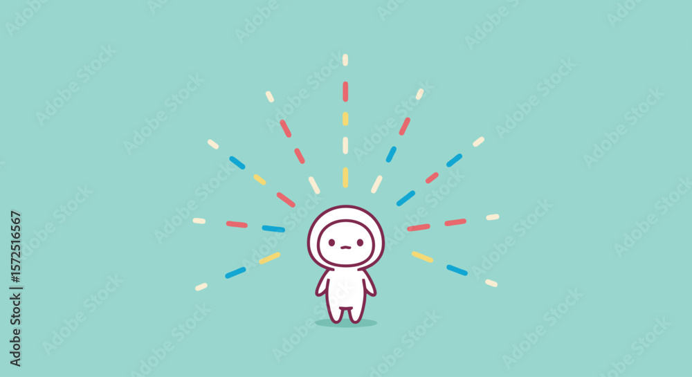 Obraz premium Minimalist Character with Burst of Color on Turquoise Background