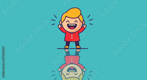 Joyful Reflection: Cartoon Boy Filled with Happiness