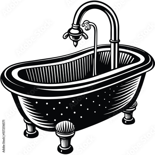 Vintage clawfoot bathtub with ornate faucet vector