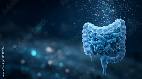 Gut Microbiome Blue Intestine with Probiotics.