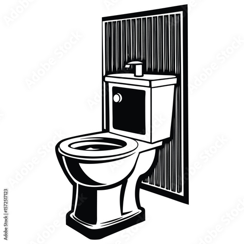 Black and white toilet icon with tank bathroom plumbing