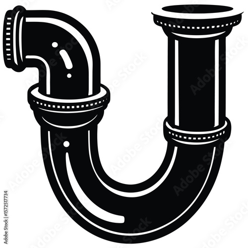 Black plumbing trap pipe drain under sink