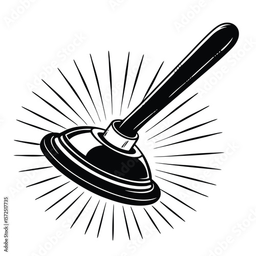 Black plunger with radiating lines toilet plunger plumbing tool