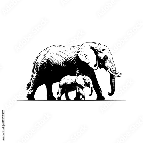 Elephant Mother and Calf Walking