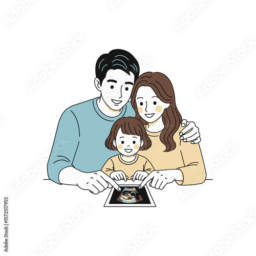 Family Looking at Ultrasound Image on Tablet