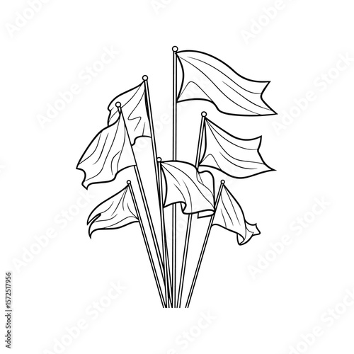 Group of Waving Flags Line Art