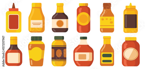 Twelve Bottles of Various Sauces and Condiments