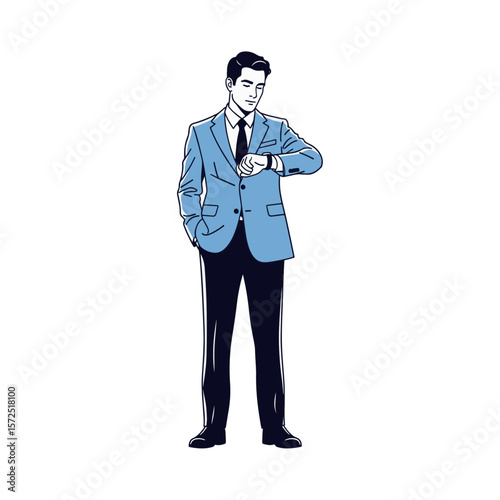 Stylish Businessman Checking Watch - Punctual Professional Illustration