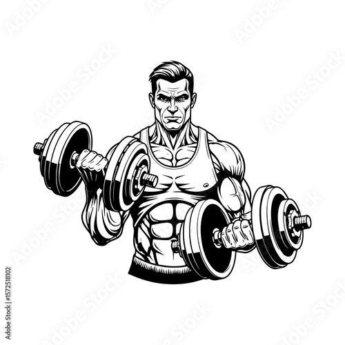 Muscular Man Lifting Dumbbells - Bodybuilder Workout Icon