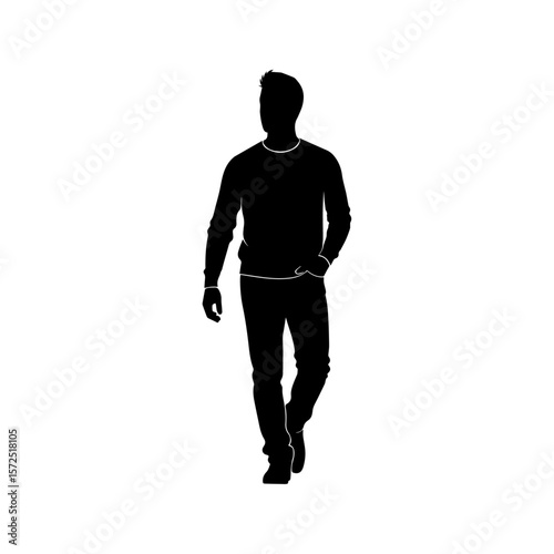 Walking Man Silhouette - Full Body Front View Casual Wear