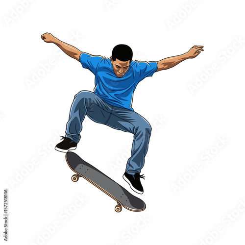 Skateboarder Performing Ollie Trick Illustration