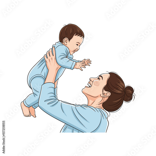 Joyful Mother Holding Baby Up - Loving Parent and Child Moment