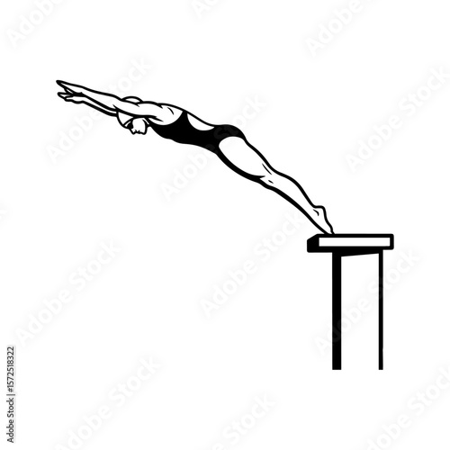 Swimmer Diving Off Starting Block Illustration