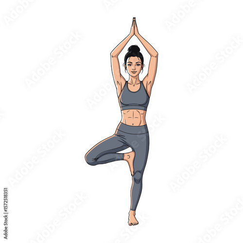 Woman in Tree Pose Yoga Illustration