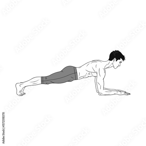 Man Performing Forearm Plank Exercise Illustration