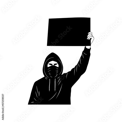 Hooded Protester Holding Blank Sign Silhouette