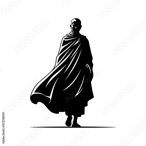 Silhouette of Walking Buddhist Monk