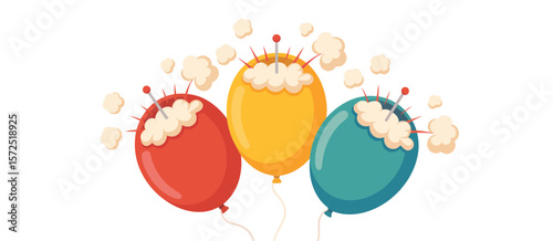 Three Exploding Balloons Cartoon Illustration