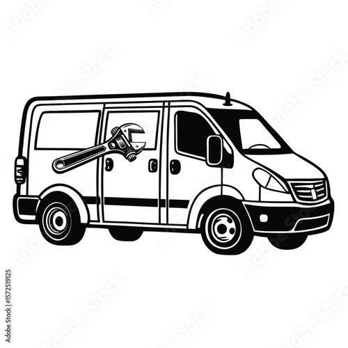 Plumbing service van with wrench vehicle transportation