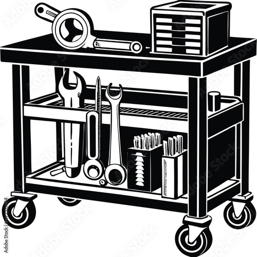 Rolling tool cart with assorted tools and storage rolling cart