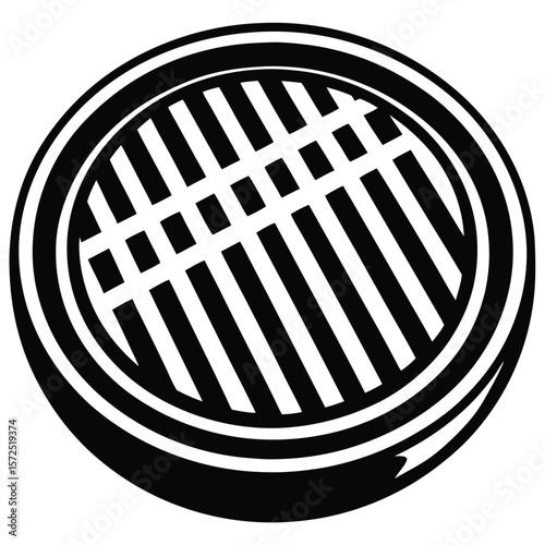 Round drain grate black and white icon circular plumbing