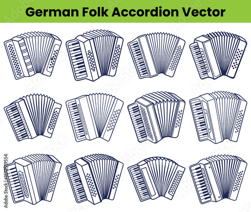 Twelve Accordion Illustrations Vintage Musical Instruments Pattern, Folk Designs, Decorative Collection
