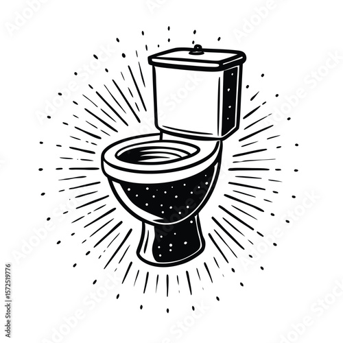 Toilet bowl cistern with radiating lines white black